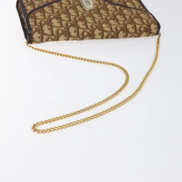 Christian Dior Trotter Canvas Chain Shoulder Bag Brown Gold Auth - Picture 2 of 14
